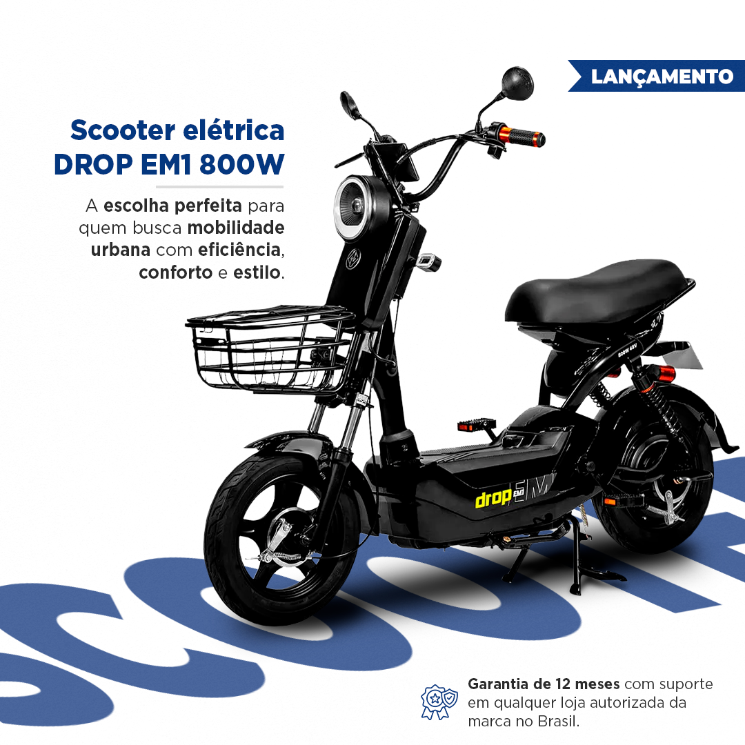 Bicicleta Eltrica Drop Em1 800W Ltio 48V 12ah C/ 2 Lugares, Preta